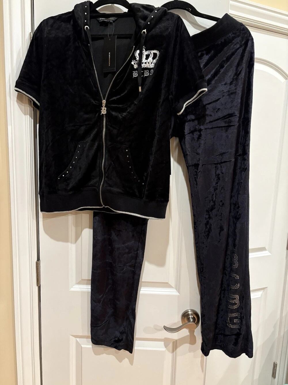 bcbg maxazria Black Velour tracksuit jacket And pants XL NEW